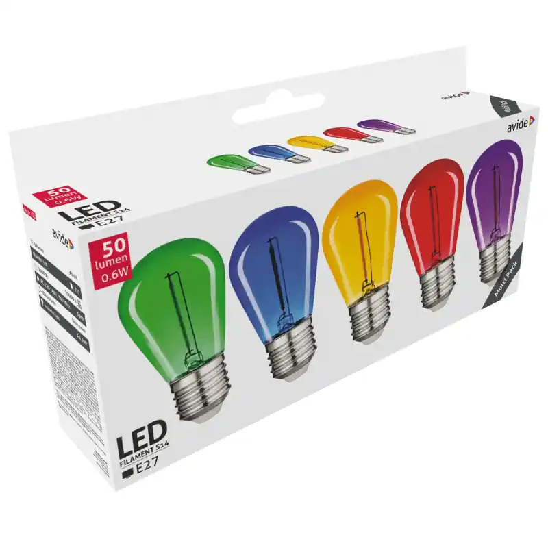 Kedvezmény Avide Színes LED Filament Fényforrás 1W E27 (Zöld/Kék/Sárga/Piros/Lila) Üveg