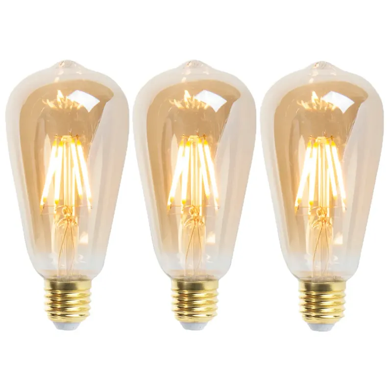 Exkluzív ajánlat 3 db-os készlet E27 szabályozható LED izzók ST64 Goldline 5W 380lm 2200K