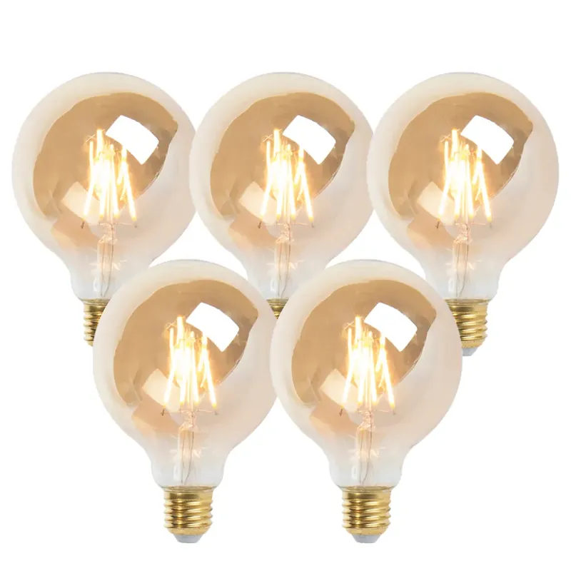 5 db E27-es szabályozható LED izzó G95 arany 5W 380lm 2200K készlet Kedvezményes ár