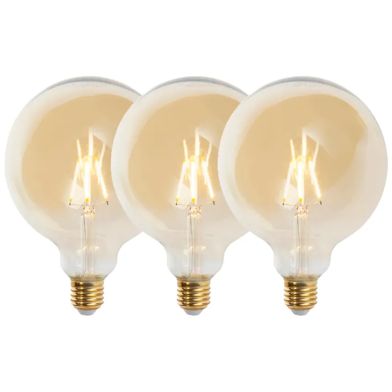 Nézd meg most 3 db E27-es szabályozható LED izzó G125 arany 5W 450lm 2200K készlet