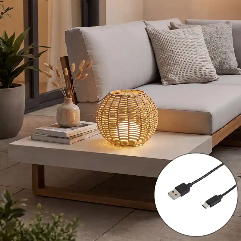 Ajánlat Kültéri asztali lámpa bézs 30 cm LED-del, USB-C-vel tölthető IP44 - Oli