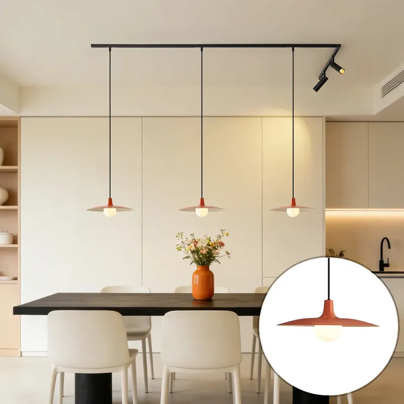 Akciós ár Modern fekete sínrendszer 2 spotlámpával és 3 narancssárga függőlámpával, 1 fázisú - Slimline Uzzy Panzi