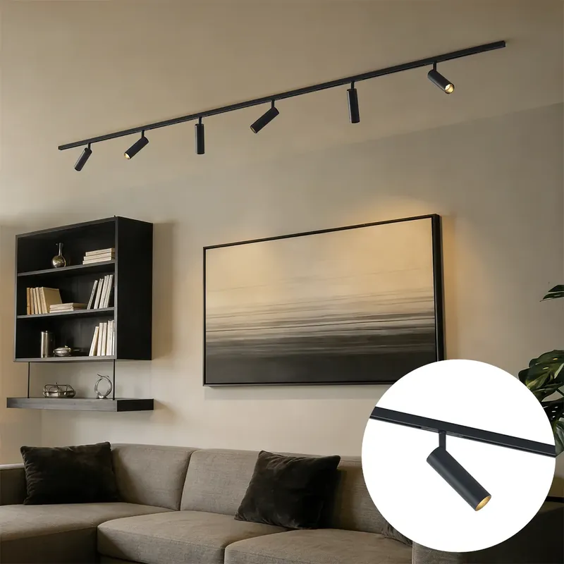Akció Modern sínrendszer 6 spotlámpával fekete 1 fázisú - Slimline Uzzy