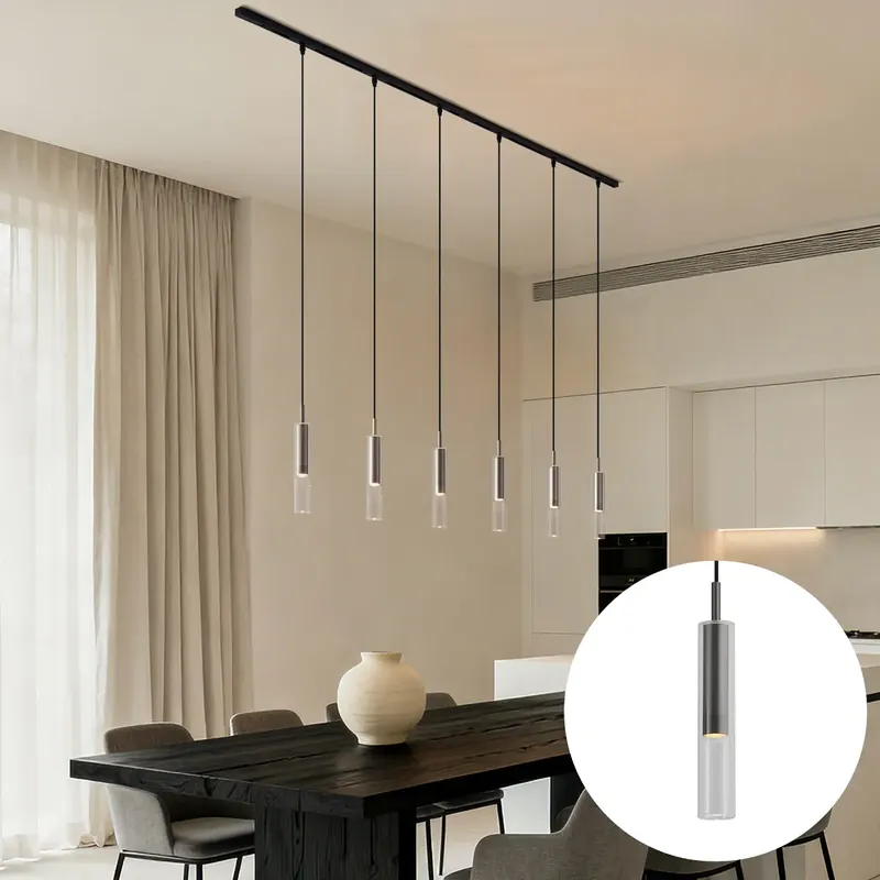 Modern fekete sínrendszer 6 függőlámpával, fegyverszürke, 1 fázisú - Slimline Loyce Biztonságos vásárlás