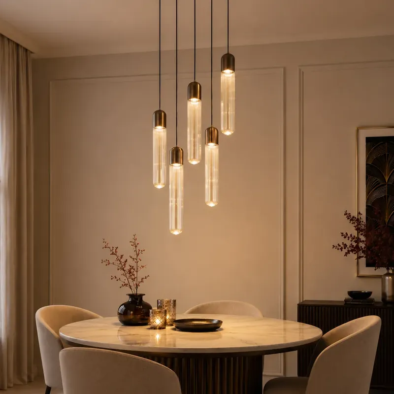 Végkiárusítás Art Deco Pendant Lamp Dark Bronze with Ribbed Glass 5-Light - Walcott