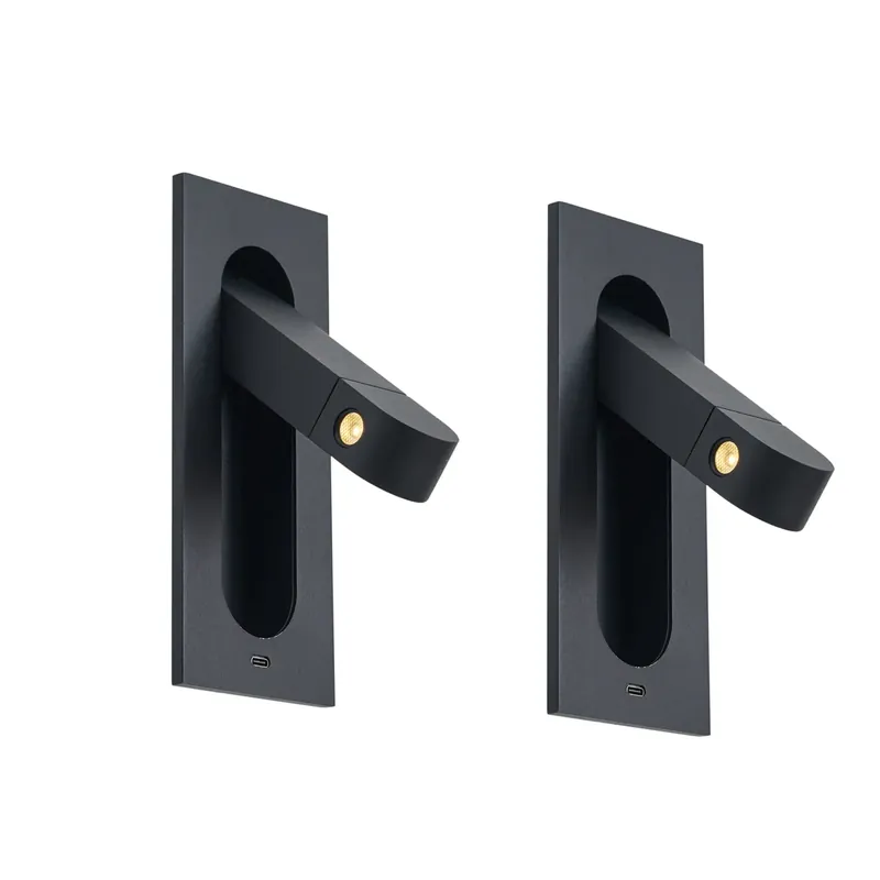 2 darabos modern fekete fali lámpa szett LED-del és USB-C porttal - Hilton Biztonságos fizetés