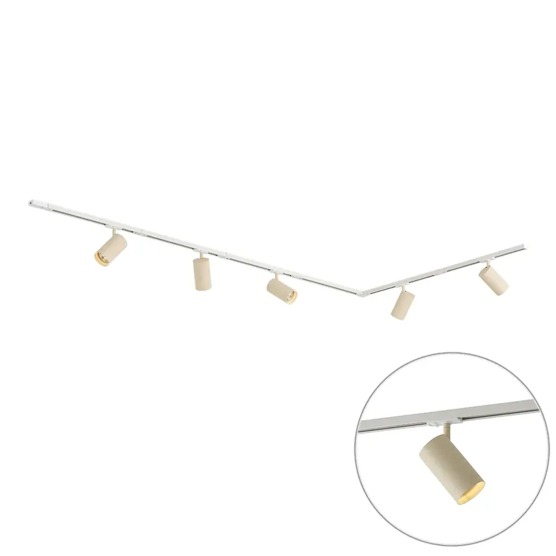 Modern sínrendszer 5 spotlámpával, fehér és bézs színben, 1 fázisú GU10 70mm - Iconic Jeana Luxe Bestseller