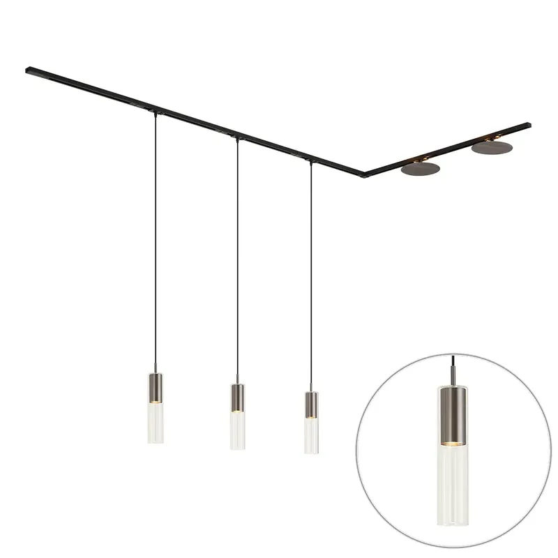 Akció Modern fekete sínrendszer 3 függőlámpával és 2 gunmetal mennyezeti lámpával, 1 fázisú - Iconic Lloyd Pulley