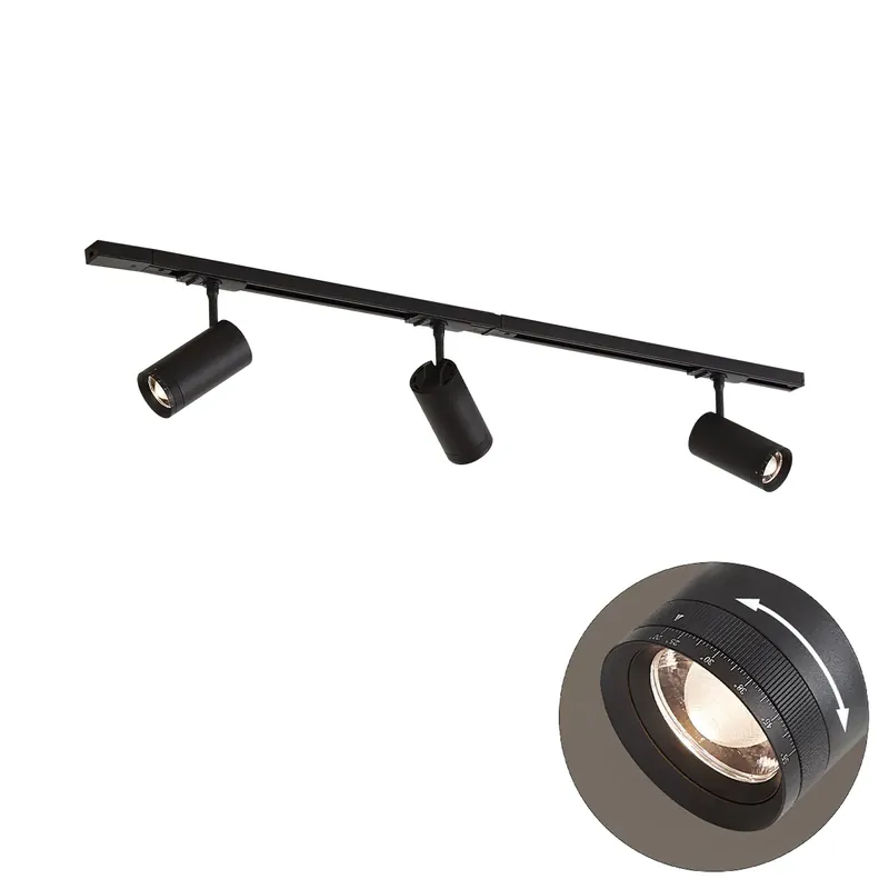 Modern fekete sínrendszer 3 spotlámpával, LED-del, 1 fázisú - Iconic Zoom Különleges ajánlat