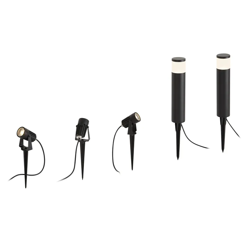 Csak ma 12V-os fekete rendszer 11 m-es 3 db leszúrható spotlámpával és 2 db oszloplámpával, LED-del, IP44 - Voltaire Pico Palo