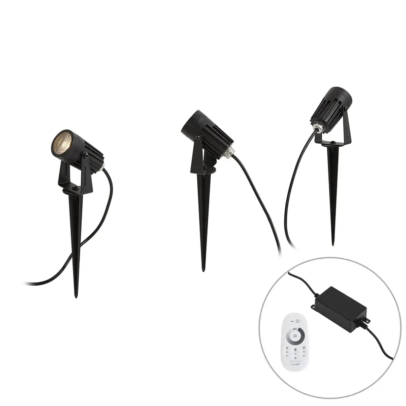 Legkelendőbb Okos 12V rendszer fekete 8 méteres, 3 földbe szúrható spotlámpával, LED-del, IP44 - Voltaire Pico