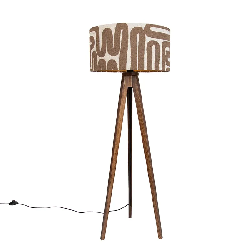 Alacsony ár Állólámpa diófa háromlábú barna és bézs csíkos ernyővel 50cm - Tripod Classic