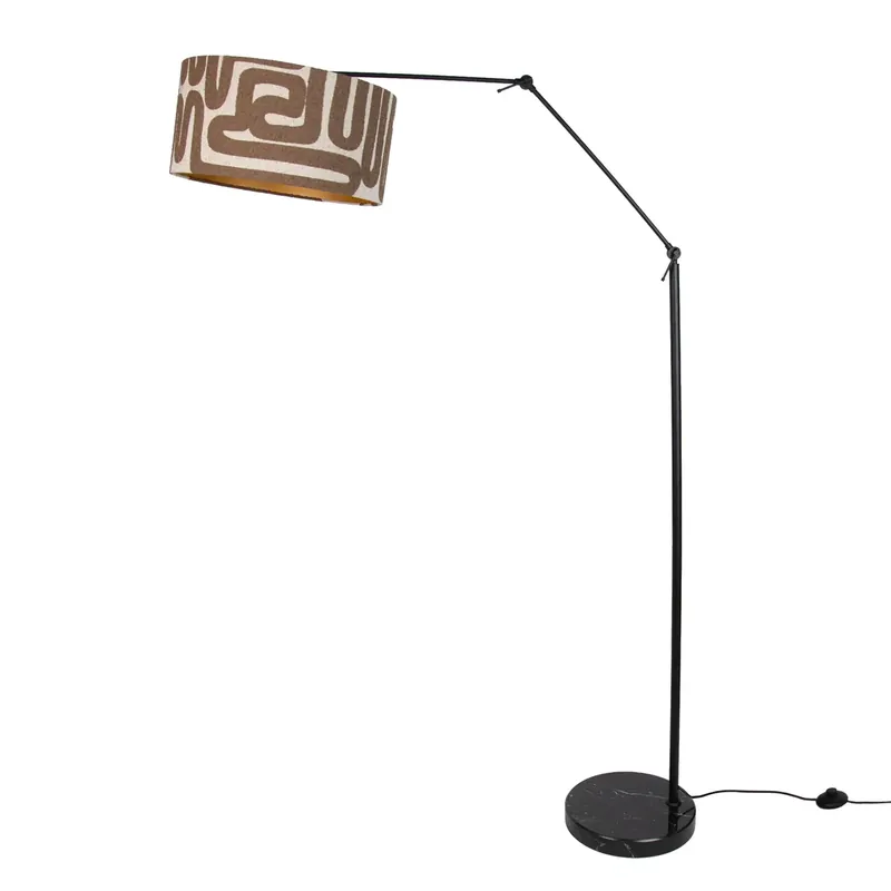Vedd meg online Állítható fekete állólámpa barna és bézs csíkos lámpabúrával 50 cm - Editor