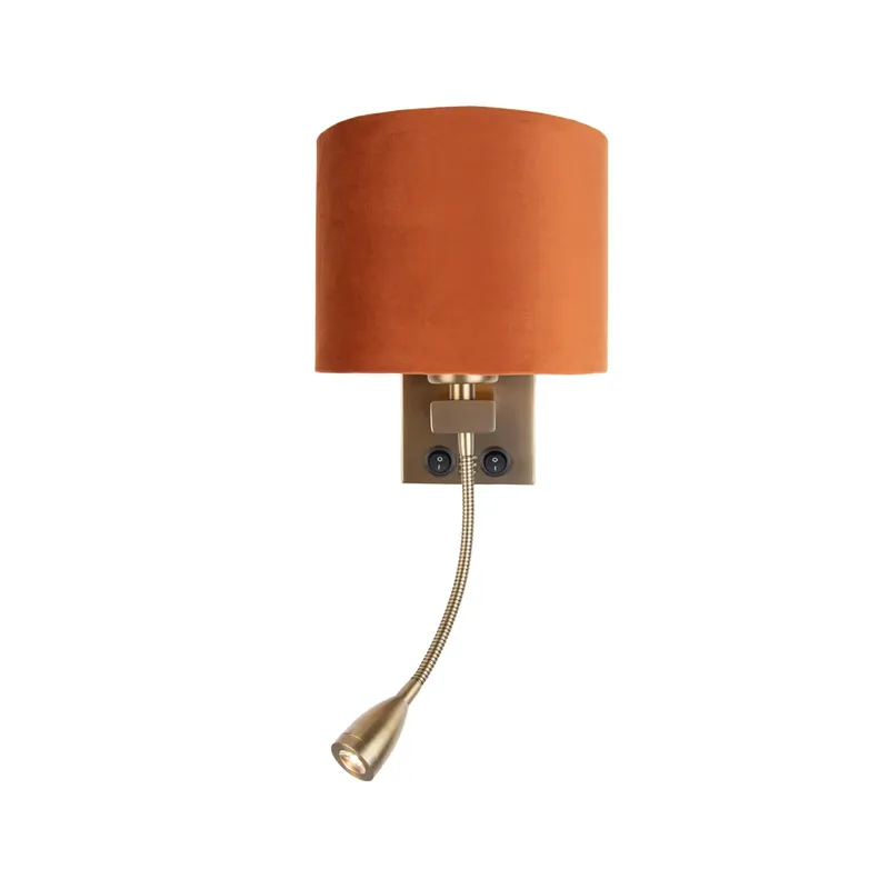 Exkluzív ajánlat Bronz fali lámpa rugalmas karral és narancssárga búrával, arany belsővel 18 cm - Brescia Combi