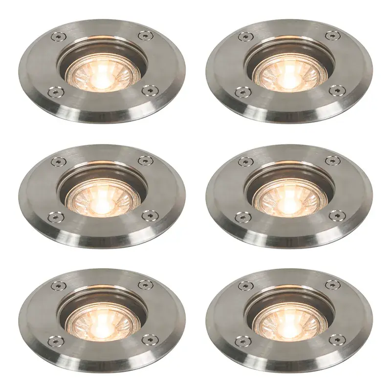 6 darabos kültéri földbe süllyeszthető spotlámpa szett acél 11cm IP67 - Basic Round Legkelendőbb