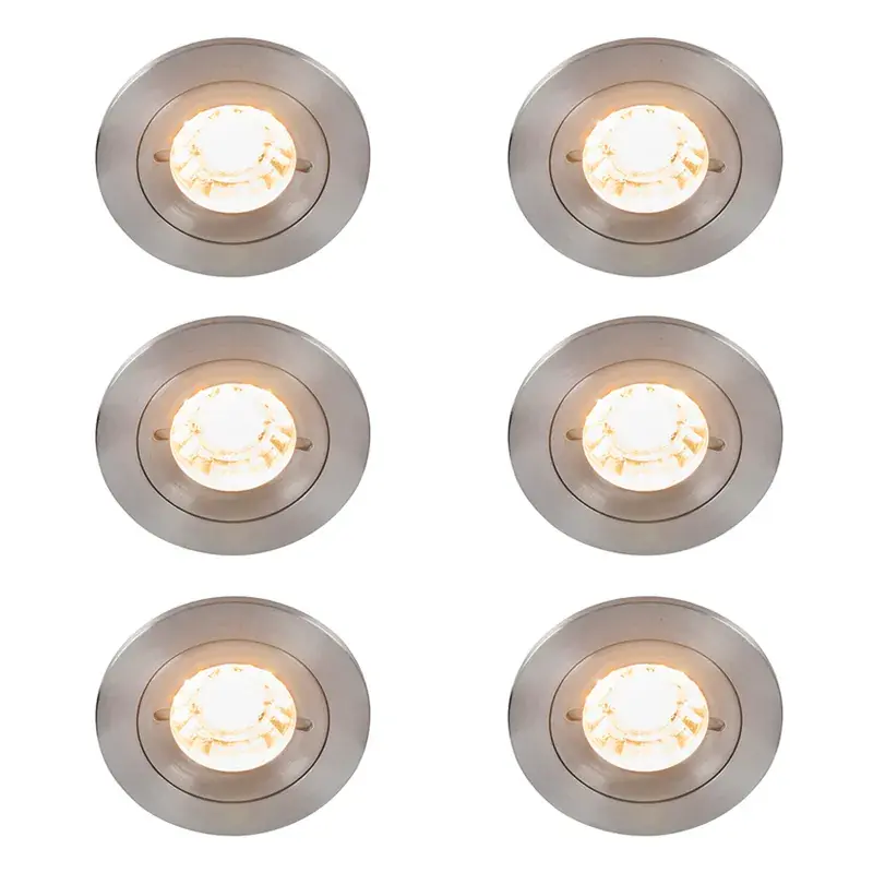 Gyors kiszállítás 6 darabos modern, süllyesztett spotlámpa készlet, acél, kerek, IP44 - Xena