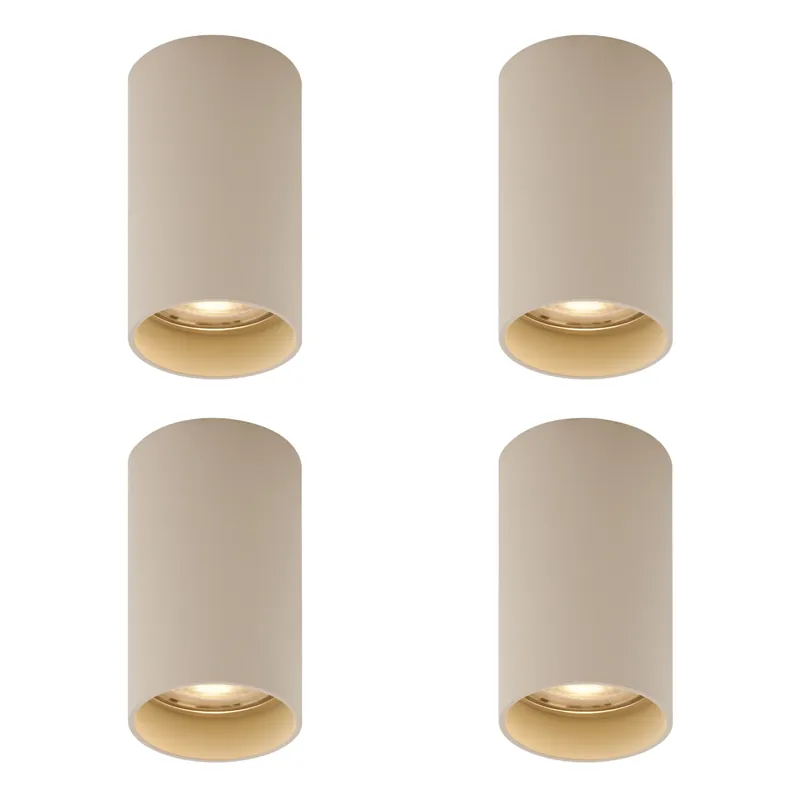 Ne maradj le 4 darabos modern bézs színű, felületre szerelhető spotlámpa készlet GU10 50mm kerek - Tuba