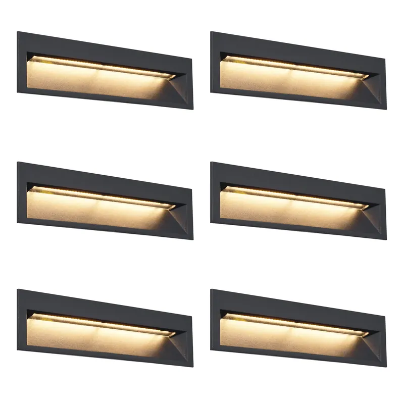 6 darabos modern, süllyesztett fali lámpa szett fekete 28cm LED-del IP65 - Mert Kedvezmény