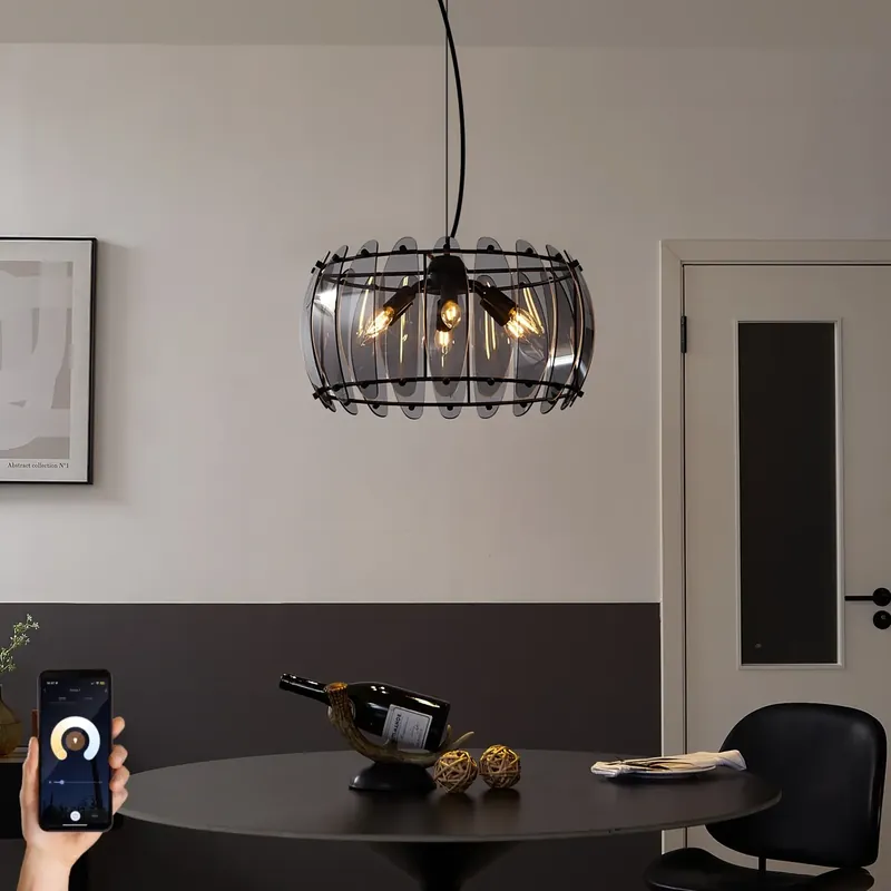 Akciós ár Okos függőlámpa fekete füstüveggel, kerek, 6-os, WiFi C35-tel - Mochan