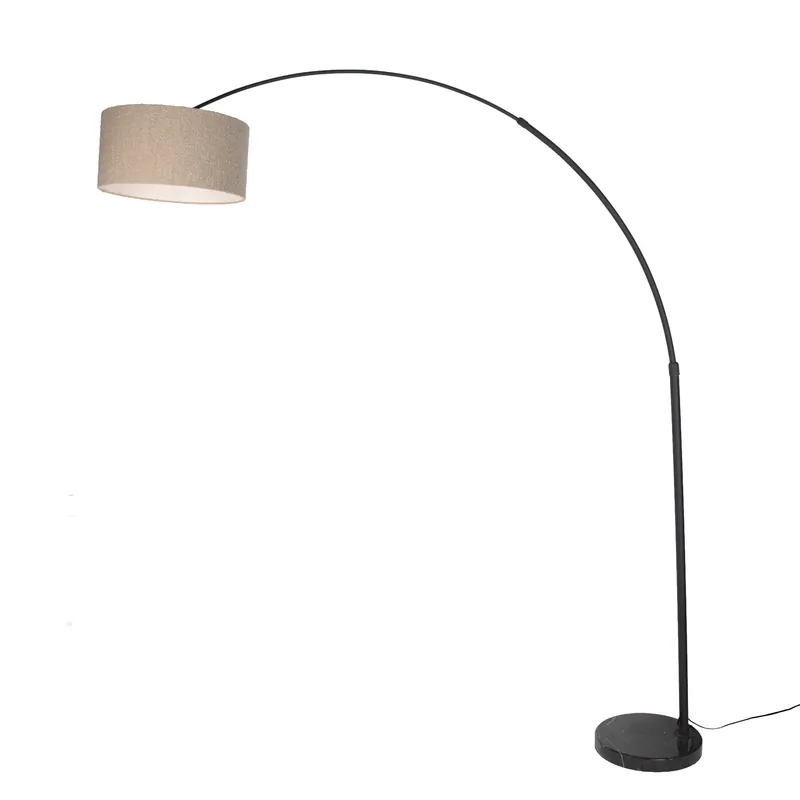 Utolsó esély Moderne booglamp zwart met marmeren voet en beige bouclé kap 50cm - XXL