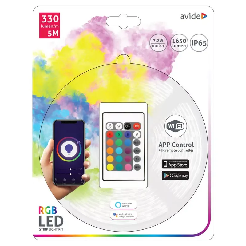 Árcsökkenés Avide LED szalag csomag 12V 7.2W/m, SMD5050 30LED, RGB, IP65, 5m, WIFI TUYA + IR