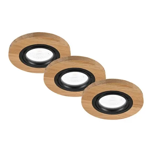 Beépíthető mennyezeti lámpa Tobby, Ø 10 cm, 3 db-os szett, tölgyfa GU10 Korlátozott ajánlat