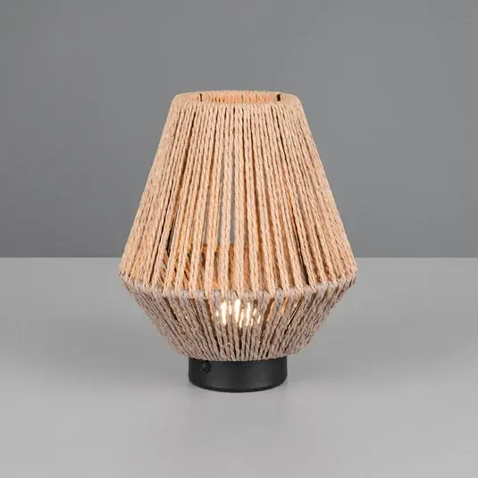 LED újratölthető asztali világítás Lira, barna, papírfonal, magasság 22 cm Olcsó