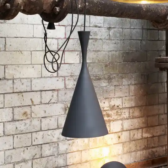 Biztonságos fizetés Tom Dixon LED lógó lámpa Beat Tall, fekete, Ø 19 cm sárgaréz