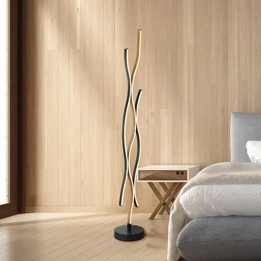 LED álló lámpa Geronimo, magasság 135 cm, fekete/fa hatású Kiárusítás