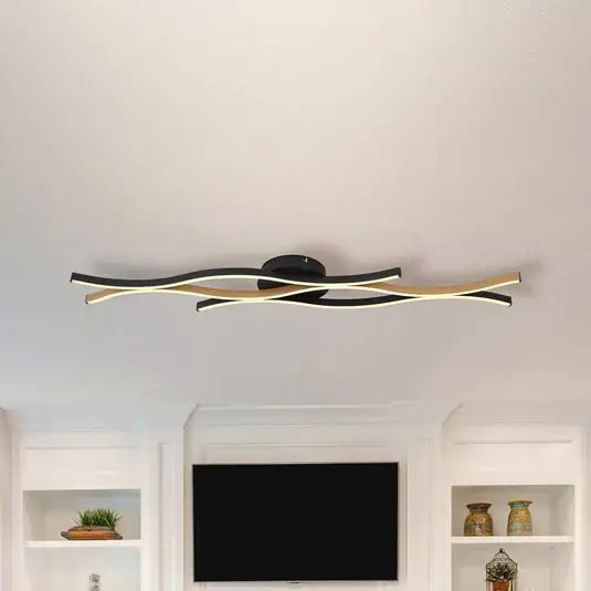 LED mennyezeti lámpa Geronimo, hosszúság 108 cm, fekete/faoptikás Kihagyhatatlan ajánlat