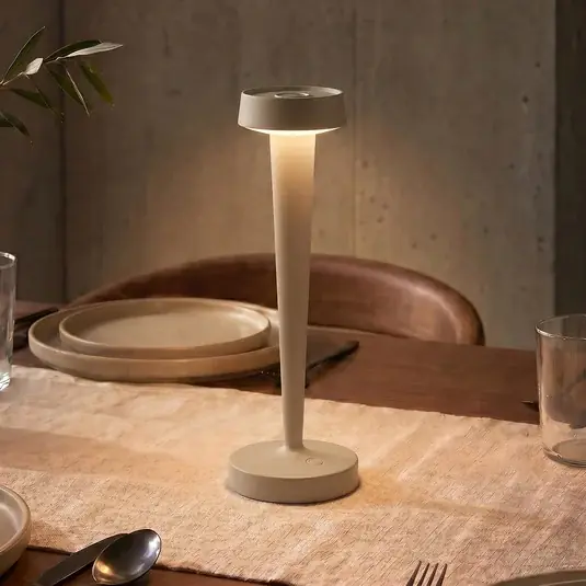 Újdonság Lucande LED akkumulátoros gyertyatartó Lea, váza, bézs, 28 cm