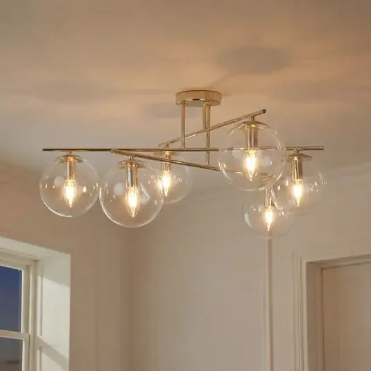 Outlet Zoe mennyezeti világítás, arany színű, hossza 72 cm, 6 izzós, üveg