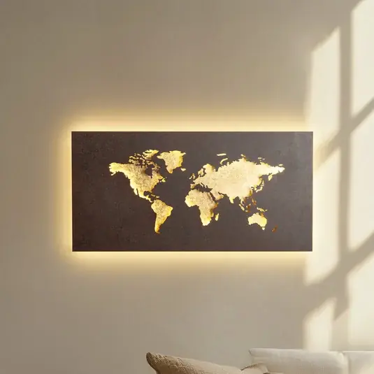 Lucande LED fali világítás World, rozsdás/arany, 60 cm x 30 cm Gyors szállítás