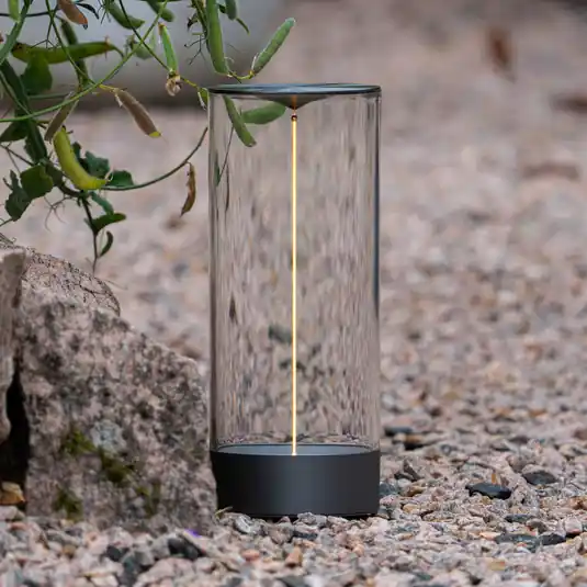 LED tölthető asztali világítás Edison, magasság 32 cm, szürke/átlátszó, IP54 Különleges ajánlat