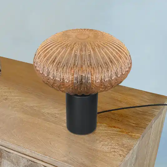 Bloeba asztali lámpa, Ø 30 cm, fekete/borostyánszínű, üveg Biztonságos fizetés