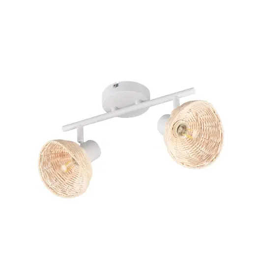 Rendeld meg most Calvi mennyezeti világítás, fehér, természetes rattan, hossza 40 cm, 2 izzós.