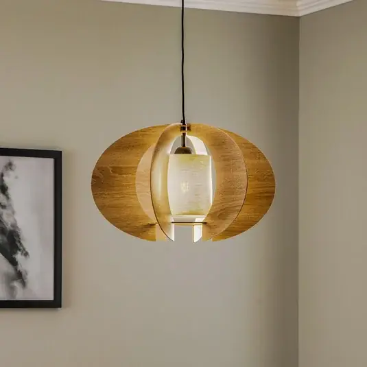 Modern C M lógó világítás fa lamellákkal Ø 50 cm Akciós ár
