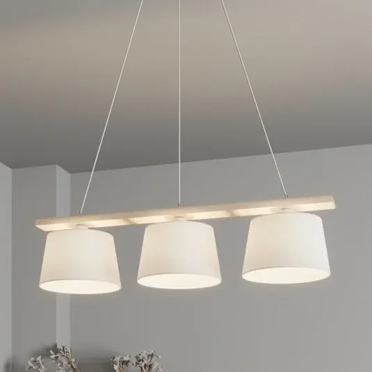 Akasztólámpa Svédország, antik fehér/fehér, textil, fa, 3-lámpás, 3 lámpás Különleges ajánlat