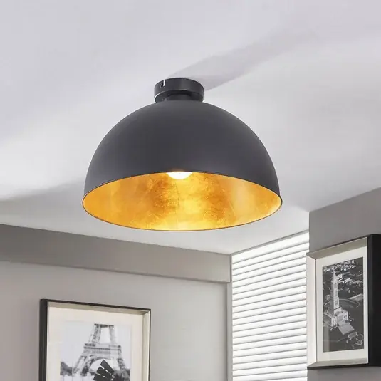 Vedd meg online Lindby mennyezeti lámpa Lya, Ø 40 cm, fekete-arany, fém