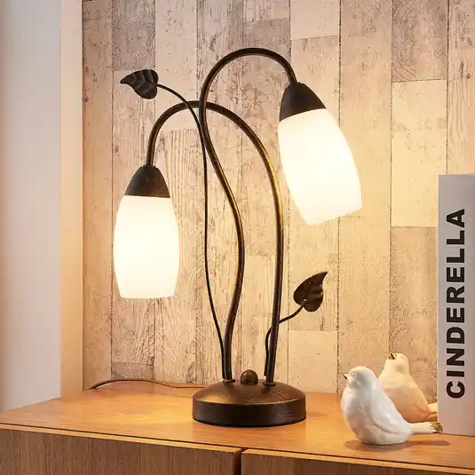 Korlátozott ajánlat Lindby asztali lámpa Stefania, fekete/arany, üveg, E14, 40 cm