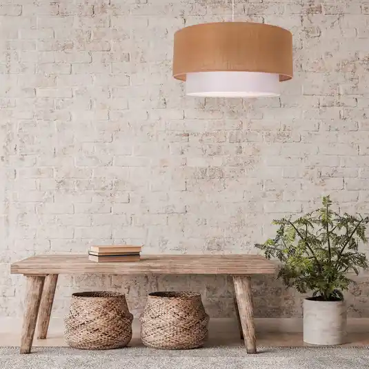 Boho függő világítás, barna/fehér, átmérő 45 cm, textil Outlet