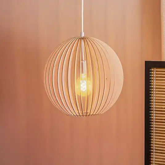 Olcsó Paz lógó világítás fa lamellákból Ø 42cm, króm