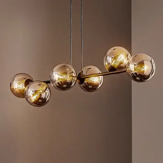 Gyors kiszállítás Lógó világítás Glassy, 6 izzós, fekete, grafit, üveg, 110cm