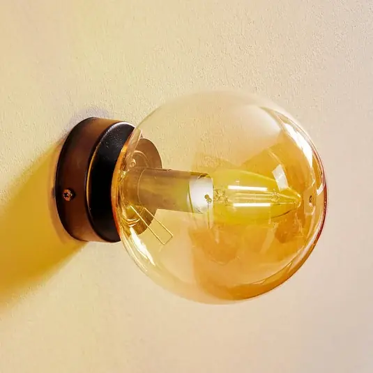 Fali világítás Glassy, fekete, borostyán, üveg, E14, Ø 14 cm Rendeld meg most