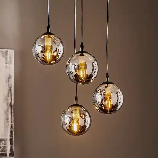 Nézd meg most Lógó világítás Glassy, 4 izzós, fekete, grafit, üveg, E14