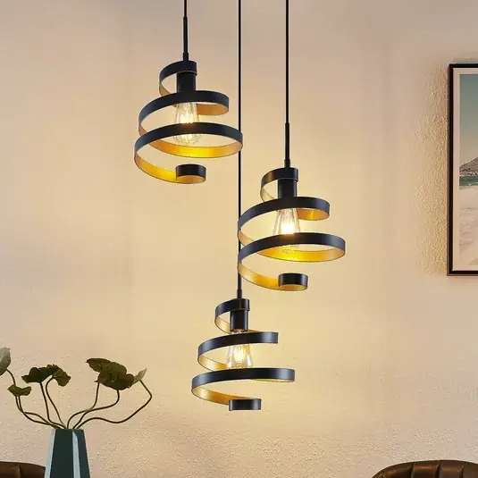 Biztonságos fizetés Lindby Colten függőlámpa, Ø 50 cm, 3-as lámpa, fekete, arany