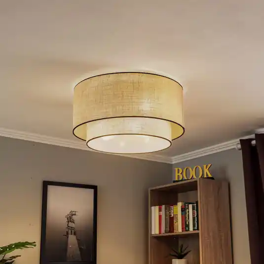Boho mennyezeti világítás, barna/fekete, 60 cm átmérőjű, textil Gyors kiszállítás
