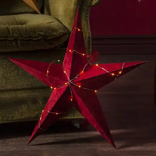 Velvet díszcsillag Dew Drop LED fényfüzérrel piros Vásárlói kedvenc