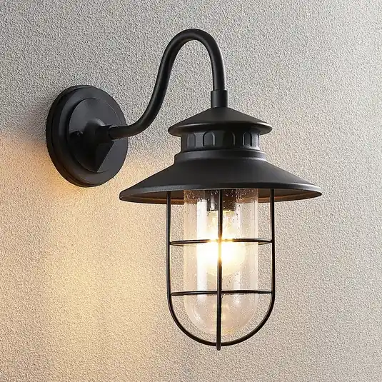 Lindby kültéri fali lámpa Kyan, magasság 40 cm, fekete, IP44, E27 Kiárusítás