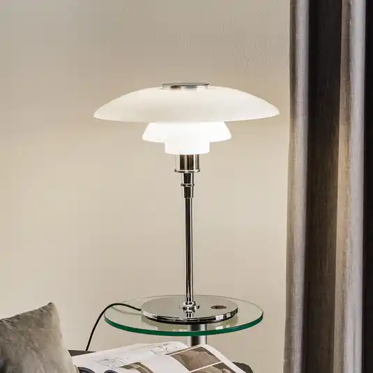 Louis Poulsen asztali világítás PH 4 1/2-3 1/2, króm/fehér, 55 cm Ne maradj le